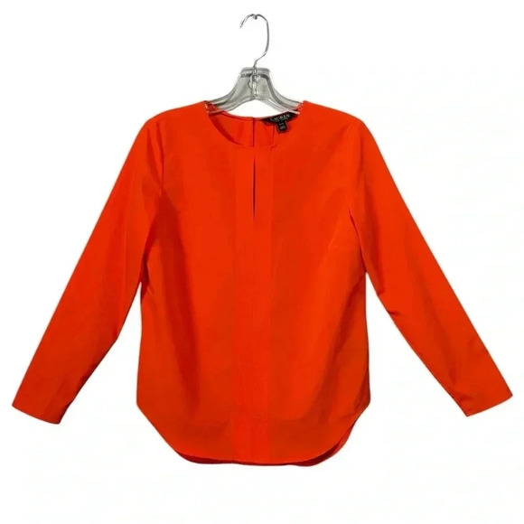 LAUREN Ralph Lauren, Vibrant Orange Chic Long Sleeve Blouse, XS - Picture 4 of 9